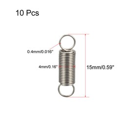sourcing map Pack of 10 tension spring wire diameter 0.016 inches, AD 0.16 inches, free length 0.59 inches, stainless steel small double hook tension spring