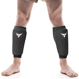 Mytra Fusion Shin Pad G-Tech Padding Elasticated Kick Boxing Muay Thai Training (S/M, Black)