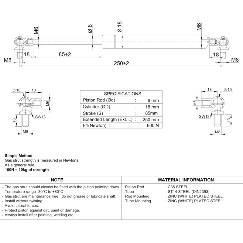 Universal Gas Struts Spring Ball Joint | 100-1000 Newton |