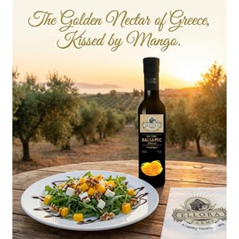 Ellora Farms, Mango fruit Infused Greek Balsamic Vinegar, thick and creamy, no-added sugars, no-preservatives, 8.45 oz. bottle, Pack of 1