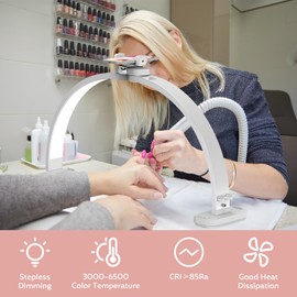 Dollate Half Moon Light, Upgraded Desk Lamp for Nail Painting, LED Light Used for Tattooing, Eyelash Extension, 28IN Folding Lamp, 3 Color Temperature, White