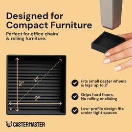 CasterMaster Non-Slip Rubber Furniture Pads - 2x2in Pack of 8 Black - Floor Scratch Protector - Anti-Skid Design & Keep Furniture from Sliding - Caster Cups & Rubber Feet