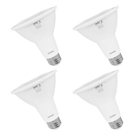 LUXRITE PAR30 Long Neck LED Flood Light Bulb, 75W Equivalent, 5 Color Selectable 2700K-5000K, 850 Lumens, 10W, Dimmable LED Spotlight Bulb, Damp Rated, ETL Listed, E26 Base - Indoor Outdoor (4 Pack)