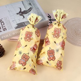 DWUENT Bear Candy Bags, 100 Pcs Cellophane Gift Bags with Twist Ties for Birthday Party, Baby Shower, Girls Boys Treats, 27.5cm x 12.5cm (Cute Design) ﻿