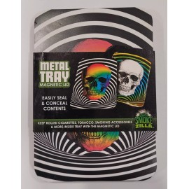 Smokezilla 5×7" Metal Rolling Tray Magnetic Lid Hypnotic Skull Rainbow Stash Box