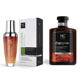 HC COMPLEX 100% Herbal Hair Care Lotion 3.5 fl oz. & HC Herbal Hair Care Shampoo For Normal & Dry Hair Types 11.5 fl oz. | Anti Frizz Hair Strengthening Serum All Natural Nourishment Treatment