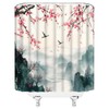 Cherry Blossom Mountain Shower Curtain,Pink Floral Misty Forest Asian Japanese