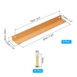 PATIKIL Mount Finger Edge Pull, 8 Pack 200mm/7.87" Aluminum Alloy Concealed Handle Cabinet Edge Pulls with Screws for Home Kitchen Furniture Door Drawer, Gold