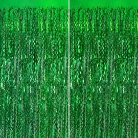 Fringe Backdrop Curtains Green Streamers Foil Fringe Curtains Party Decorations, Jungle Party Decorations, Green Party Decorations, Green Birthday Decorations, Green Christmas Decorations