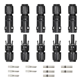 8AWG Solar Panel Connectors IP68 Waterproof 1500V 70A Solid Tinned Copper Terminal Black 5 Pairs for Solar PV Cable(10mm²)