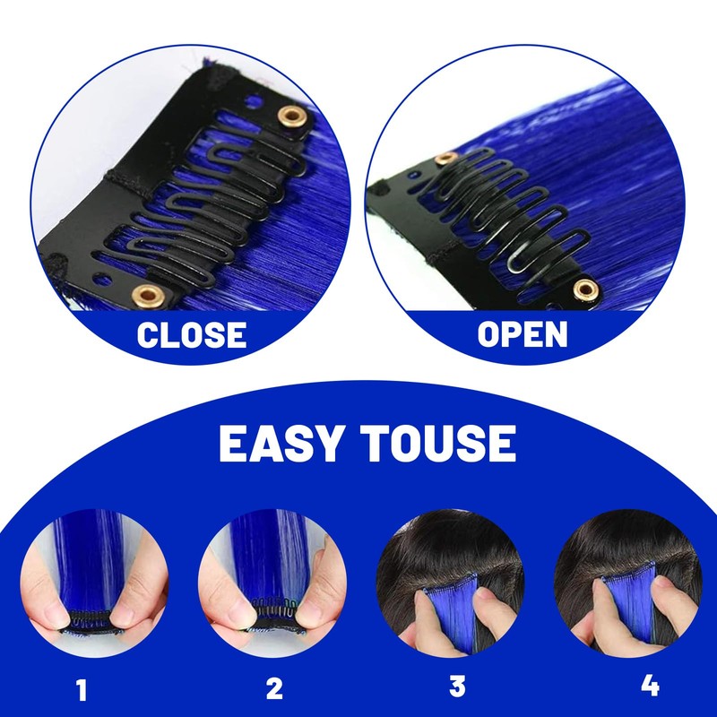 TOFAFA 22 inch Colored Hair Extensions, Colorful Party Highlights Hairpiece