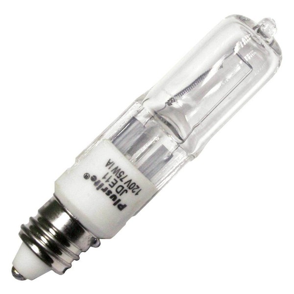 Plusrite 3455-75 Watt Halogen Light Bulb - T4 - Mini Candelabra Base - Clear - 2,000 Life Hours - 900 Lumens - 120 Volt,
