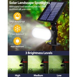 HAARAY Solar Spot Lights Outdoor, 3 Lighting Modes Landscape Spotlights, IP65 Waterproof Solar Powered Outside Lights for Garden Yard Pathway Tree Flag, Cool White, 2 Pack