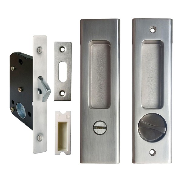 Sliding Pocket Door Lock，Brushed Silver Mortise Lock,Rectangular Recessed Handle Wooden