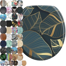 Sanilo Toilet Seat ROUND with Soft Close, Quiet and Slow Close Lid and Seat, Strong Bumpers and Hinges, Monstera