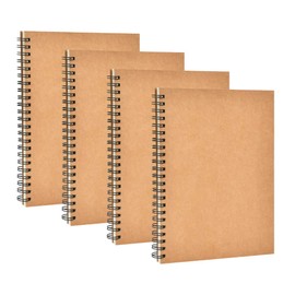 4 Pack A5 Sketchbook, Spiral Cover Blank Page Sketch Book Sketch Pad, Kraft Cover Sketch Drawing Pad Art Book, 50 Sheets Blank Paper Sketch Book for memos, Painting and Graffiti(Brown)
