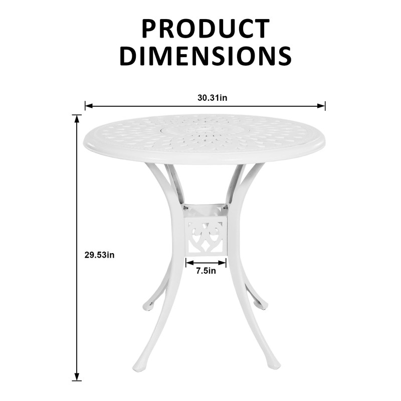 PATIO-IN 30.7" Cast Aluminum Round Patio Table, Patio Dining Table
