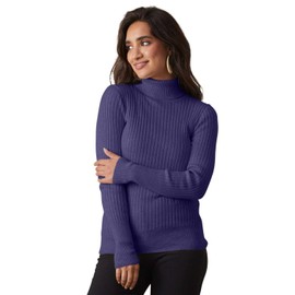 Fair Indigo Suéter de cuello alto orgánico acanalado de comercio justo, Violeta Azul, M