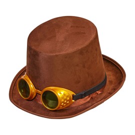 Widmann 06907 - Zylinder Steampunk, mit Brille, Braun, Hut, Kopfschmuck, Accessoire, Mottoparty, Karneval