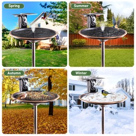 Garden Bird Bath and Solar Powered Round Pond Fountain with Smart Camera, 1080P HD Camera Auto Capture Bird Bath Videos, Bird Watching Present