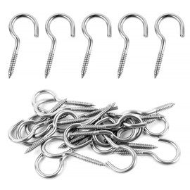 BOUMVID Pack of 10 Screw Hooks, Stainless Steel, Ceiling Hook, Hook Screw, 304 Hooks for Screws, Screw-in Hooks, Robust Cup Hooks (M5 x 65 mm)