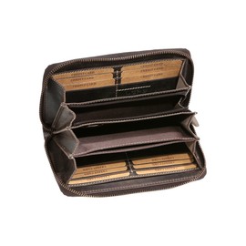 LEAS Large Full Leather Women's Purse Natural Used Look Zip Around Women's Long Purse Wallet Long Genuine Leather Brown Vintage Collection 19.5 x 9.5 x 2 cm (W x H x D), dark brown, Large full leather