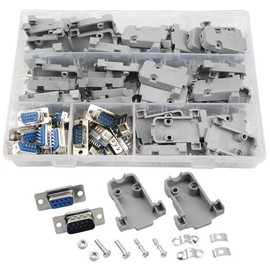 BGTXINGI 20 Pieces (10 Pairs) DB9 9 Pin Female to Male Solder Connector and 20 Set Grey Plastic Hoods Complete Set of Crimping Connector Assortment Kit
