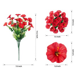 Artificial Flowers for Outdoors, 12 Bundles UV Proof Fake Flowers, No Fade Realistic Artificial Plants, Faux Morning Glory with Eucalyptus for Planter, Patio, Porch, Yard, Balcony Decor (Rose Red)