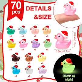Mini Pato Luminoso de Resina con Sombrero de Papá Noel, Navidad Multicolor Que Brilla en la Oscuridad, Accesorios de decoración de Bricolaje, Mini Pato pequeño Adorno para Slime, casa de muñecas