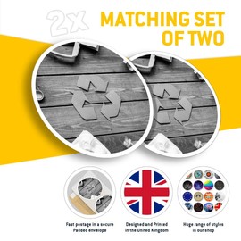 Vinyl Round Stickers (Set of 2) 10cm - BW - Eco Recycling Symbol Sign Bins for Laptops, Tablets, Luggage, Scrap Booking, Fridges #42828
