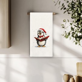 Bnzolyoia Christmas Penguin Kitchen Towels - Penguin Christmas Xmas Decor, Cute Winter Snow Christmas Decorative Dish Towels Hand Towels for Kitchen Bathroom, 16x24 Inch