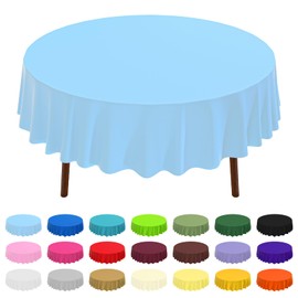 CXPSINC 2 Pack Premium Disposable Plastic Tablecloth 84" Round Table Cover for Birthdays Weddings Christmas Anniversary (Light Blue)