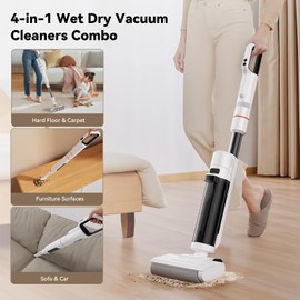 JONR ED20 Pro 4-in-1 Cordless Wet Dry Vacuum Cleaner, 17000 Pa Vacuum Suction Power, Self-Cleaning and Automatic Drying with One Click, Intelligent Voice Reminder