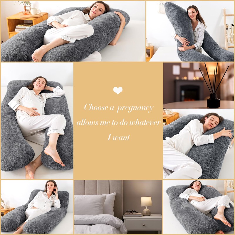 WhatsBedding Pregnancy Pillows,U-Shaped Pregnancy Pillows for Sleeping,Memory Foam Filling Full