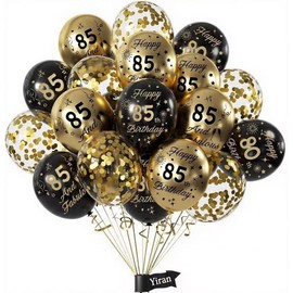 15 Pcs Black Gold 85th Birthday Balloons,Happy 85th Birthday Latex Confetti Black Gold Balloons Party Decorations for Men Women Anniversary Supplies
