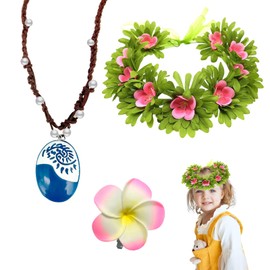 OptiPlay Moana Necklace, Kids Princess Dress Up Accessories, Princess Jewellery Sets, Princess Cosplay Beach Summer Party Supplies, World Book Day Costume Accessories for Girls, Plastic