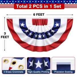 2 Pack 3x6 Ft Large American Flag Bunting - USA Pleated Fan Flags for Outside - Red White & Blue Patriotic Decor for 250th Anniversary,Memorial Day, Independence Day 4th of July Decorations