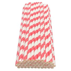 Haobase Pack of 50 Paper Straws, Biodegradable Paper Straws for Drinking Cocktail, Coffee, Cold Drinks (Stripe Pattern) (White/Rose Stripes)