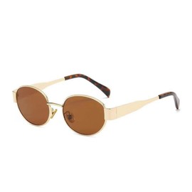 WDZAYXC Retro Oval Metal Fashion Sunglasses for Women Men UV Protection, Gold/Tea
