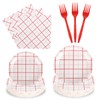 BORAENDEY 200PCS Red and White Plaid Party Supplies Serve 50,