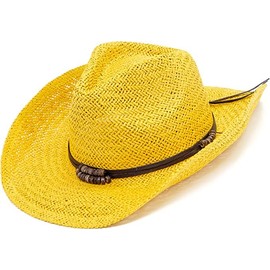 All Season Classic Western Style Straw Cowboy Cowgirl Hat for Men Women (Yellow)