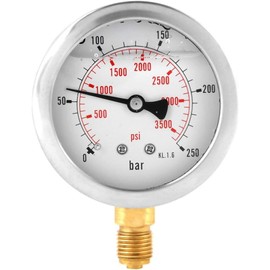 Nimomo Hydraulic pressure gauge, 63 mm dial gauge, hydraulic pressure gauge, water pressure gauge, meter, 0-250bar, 0-3750 psi, G1/4 pressure gauge, water pressure gauge, meter pressure gauge for