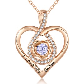 CDE I LOVE YOU MOM Rose Necklace 925 Sterling Silver, Rose Gold Flower Infinity Heart Pendant Anniversary Birthday Christmas Valentine's Day Mother's Day Birthstone Jewelry Gifts for Wife Her