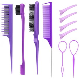 10 Pcs Peine para Peinar Cabello, Kit de Peines para Peinar el Cabello, Cepillo de Nailon para Cabell, Cepillos de Peine para Burlas para el Cabello para Mujeres, Hombres,Niños,Barbería (Púrpura)