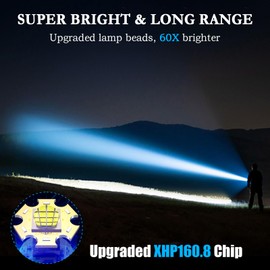 baibian Rechargeable Flashlights High Lumens, 5000.000 Lumens Super Bright Flashlight, LED Handheld Waterproof Tactical Flashlights-Zoomable 5 Modes-31H Runtime-Holster for Emergency Camping