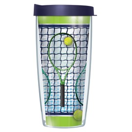 Signature Tumblers Tennis Gear Wrap on Lime Green 16 Ounce Double-Walled Travel Tumbler Mug with Navy Blue Easy Sip Lid