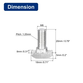 QUARKZMAN Pack of 40 T-slot bolts, M8 x 20 mm hammer head screw, T-screw insert bolt for 4040 series T-grooves, aluminium profile, carbon steel, nickel-plated, silver