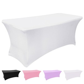 Grantop Black Stretchable Spandex Tablecloth, 6FT Tight Fitted Stretchy Table Cover Rectangular, Washable Stretch Rectangular Patio Table Covers for Party Wedding Event(White, 6FT)