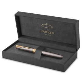 PARKER Sonnet Rollerball Pen | Grey Lacquer with Gold Trims | Fine Stainless Steel Point | Black Ink Refill | Gift Box | Perfect Graduation Gifts
