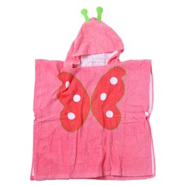 InsHere Hooded Poncho Towel for Kids Under Aage 6, Organic Cotton Toddler Bathrobes Wrap, 25" 25" Cover up for Shower Beach Swim, Super Absorbent & Soft with Animals Cartoon Design Red Butterfly